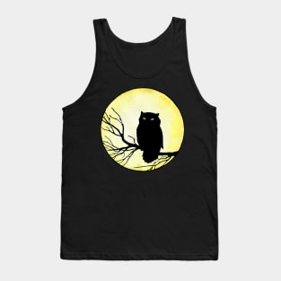 Scary Vintage Owl and Watercolor Moon Tank Top